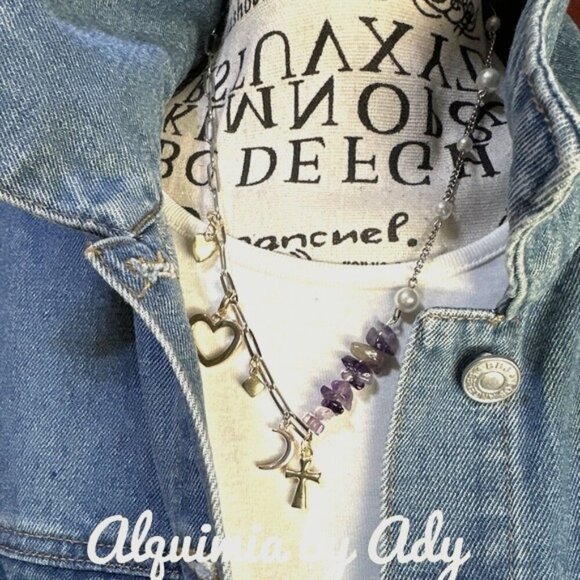Alquimia Silver and Purple Charm Necklace - Picture 1 of 3